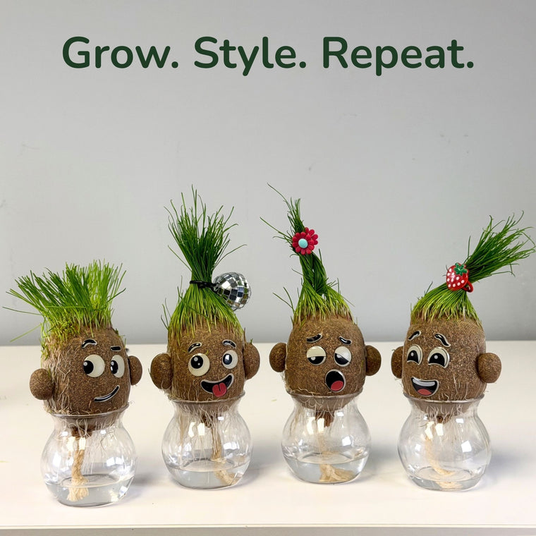 Grow. Style. Repeat. Four styled Growbies with haircuts and accessories